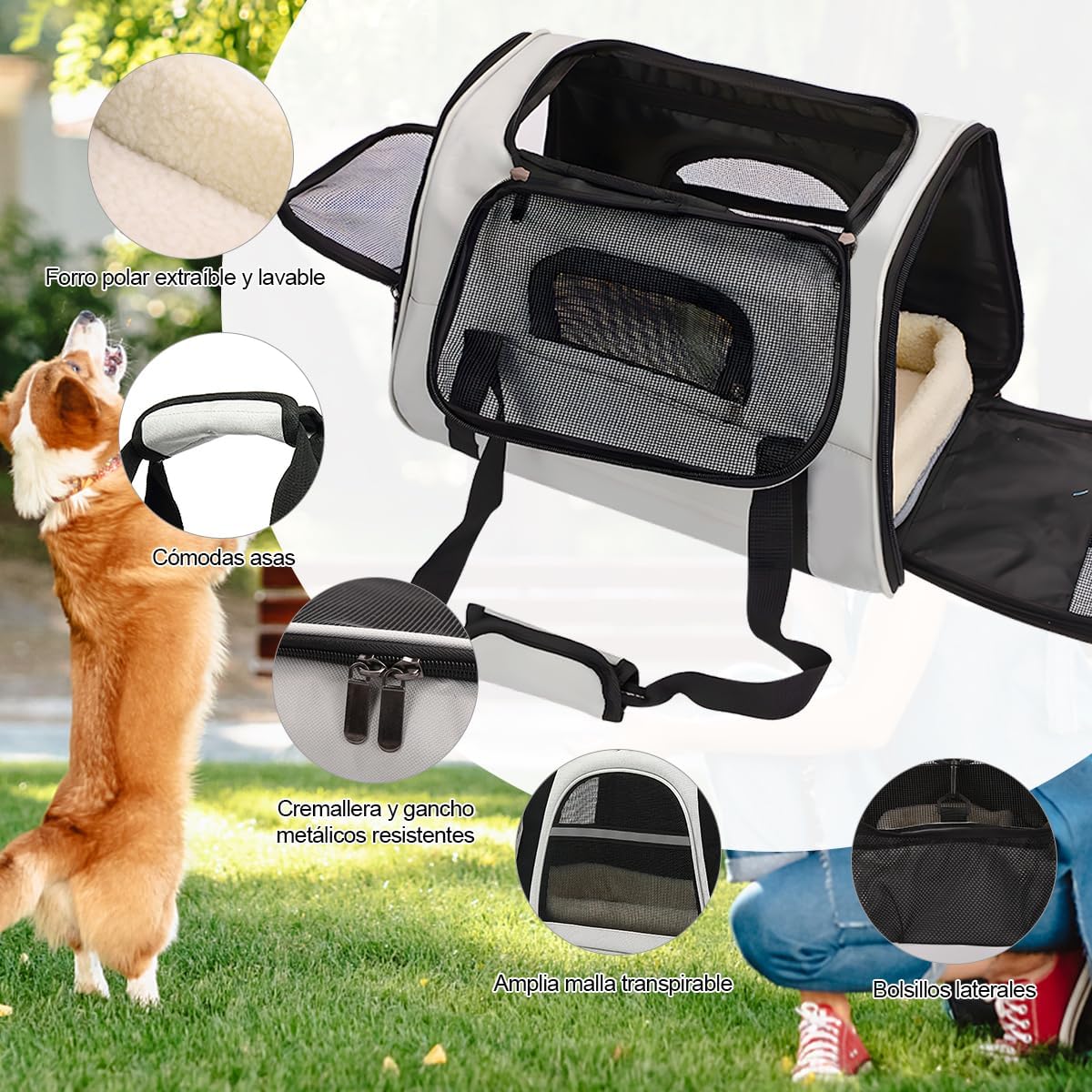 Bolsa de Mascotas Plegable Portátil para Perros, Transportadora para Perro y Gato, Mochila Transportadora de Mascotas,Malla Transpirable de Doble Cara,Cómoda y Transpirable,con Cojín de Felpa