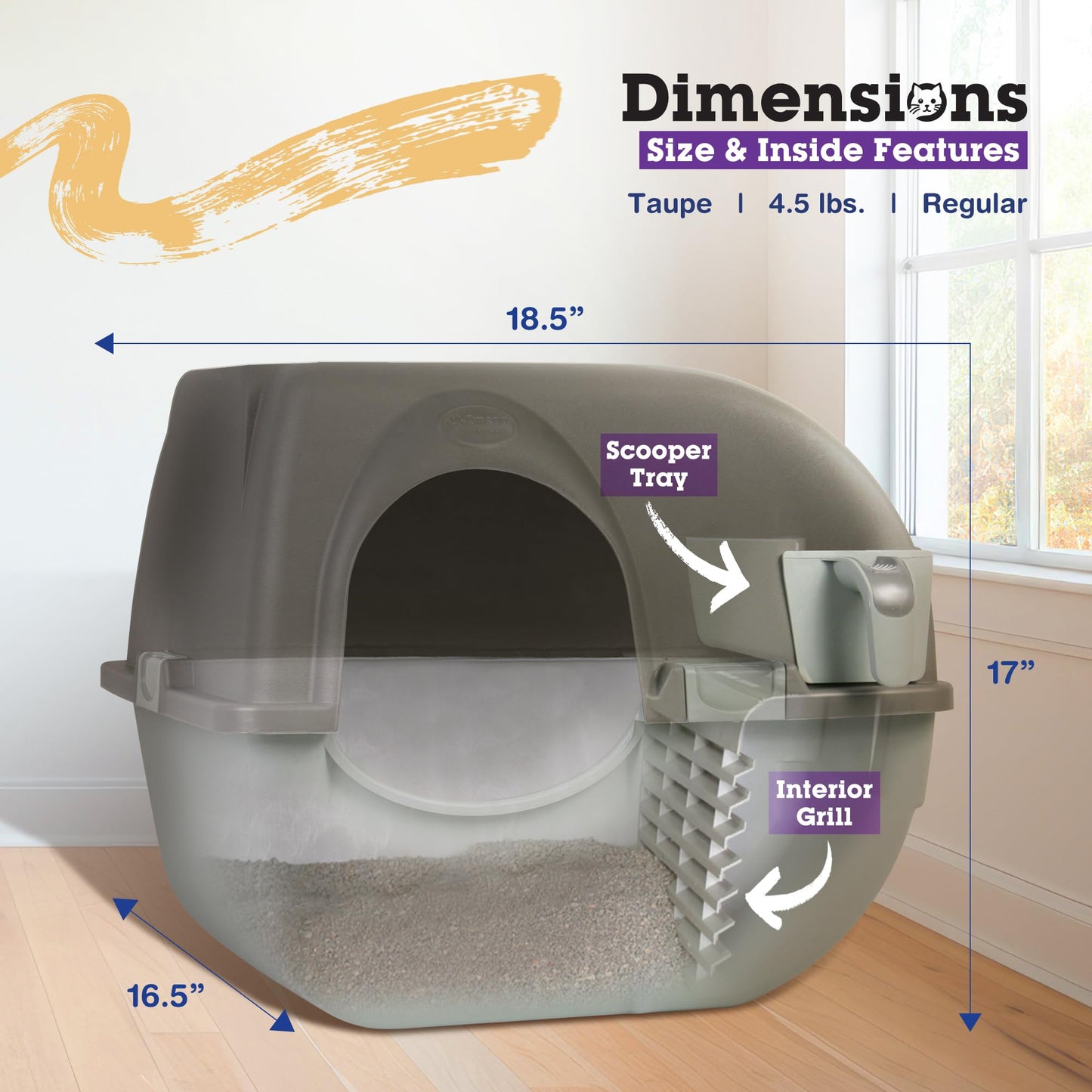 Omega Paw NRA15-1 caja de arena de limpieza automática Roll 'n Clean, regular, peltre