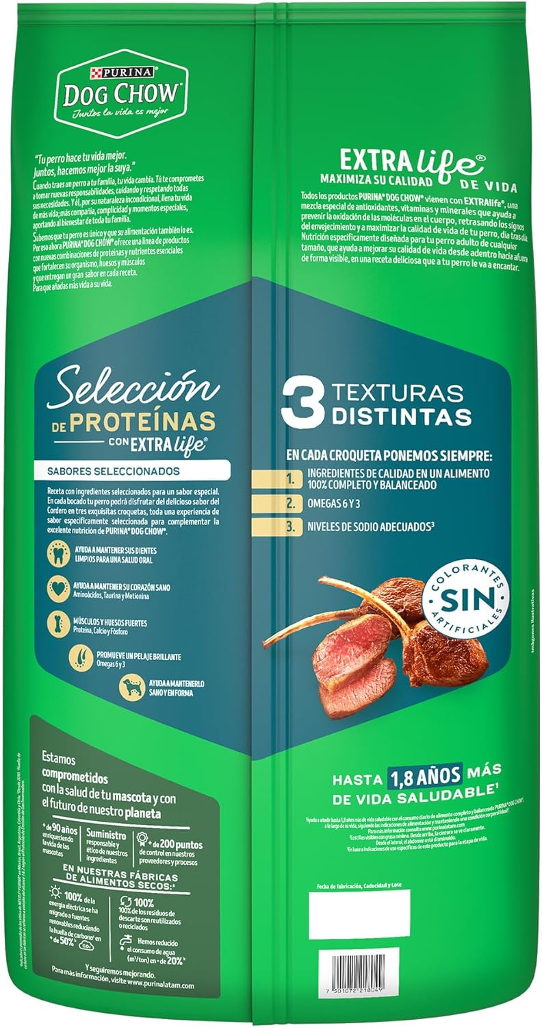 Purina Dog Chow Selección de Proteinas Adulto Todos los Tamaños Sabor Cordero 10Kg