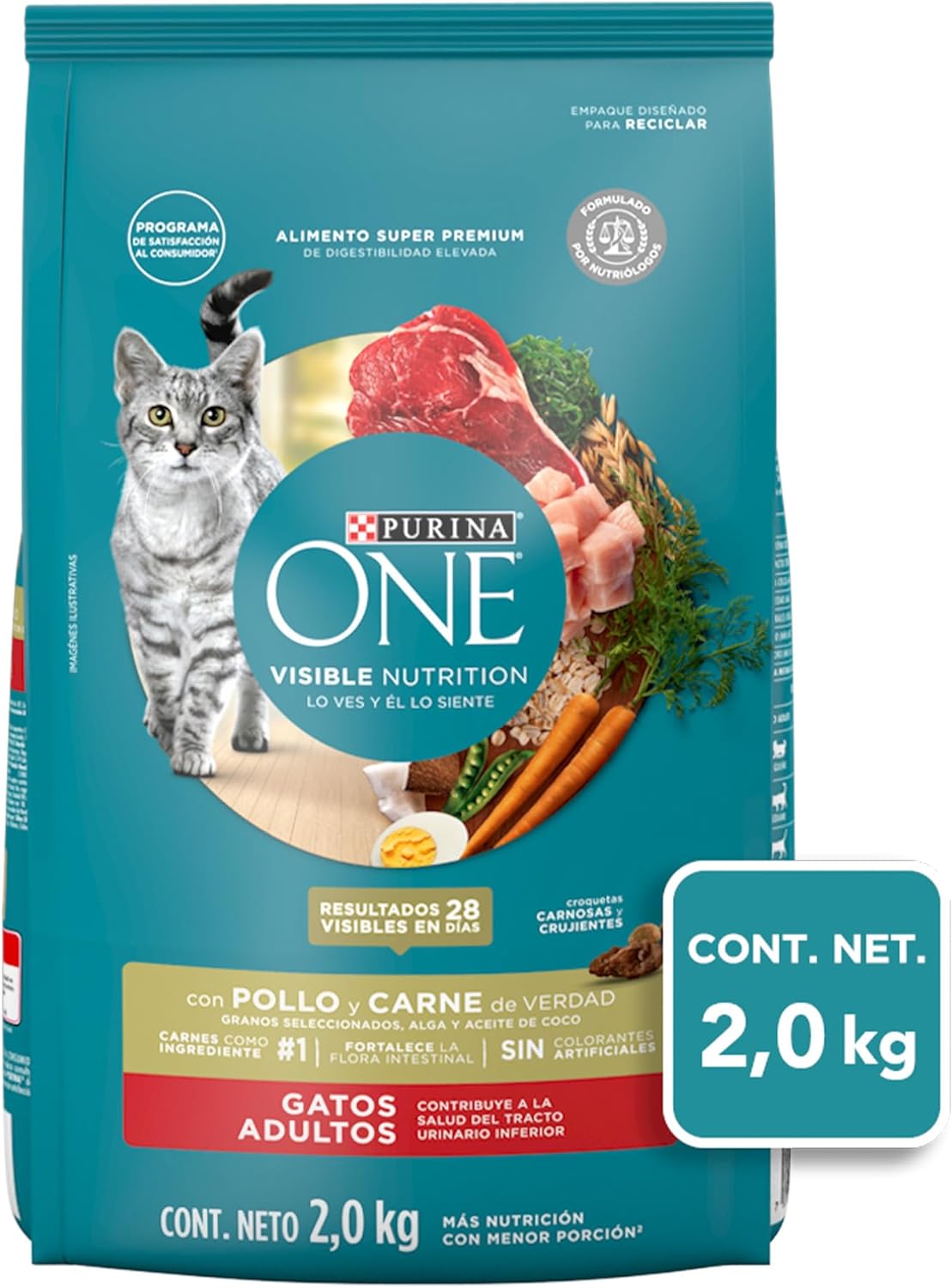 Purina One Gato Adulto Todos los Tamaños Sabor Pollo y Carne 2Kg