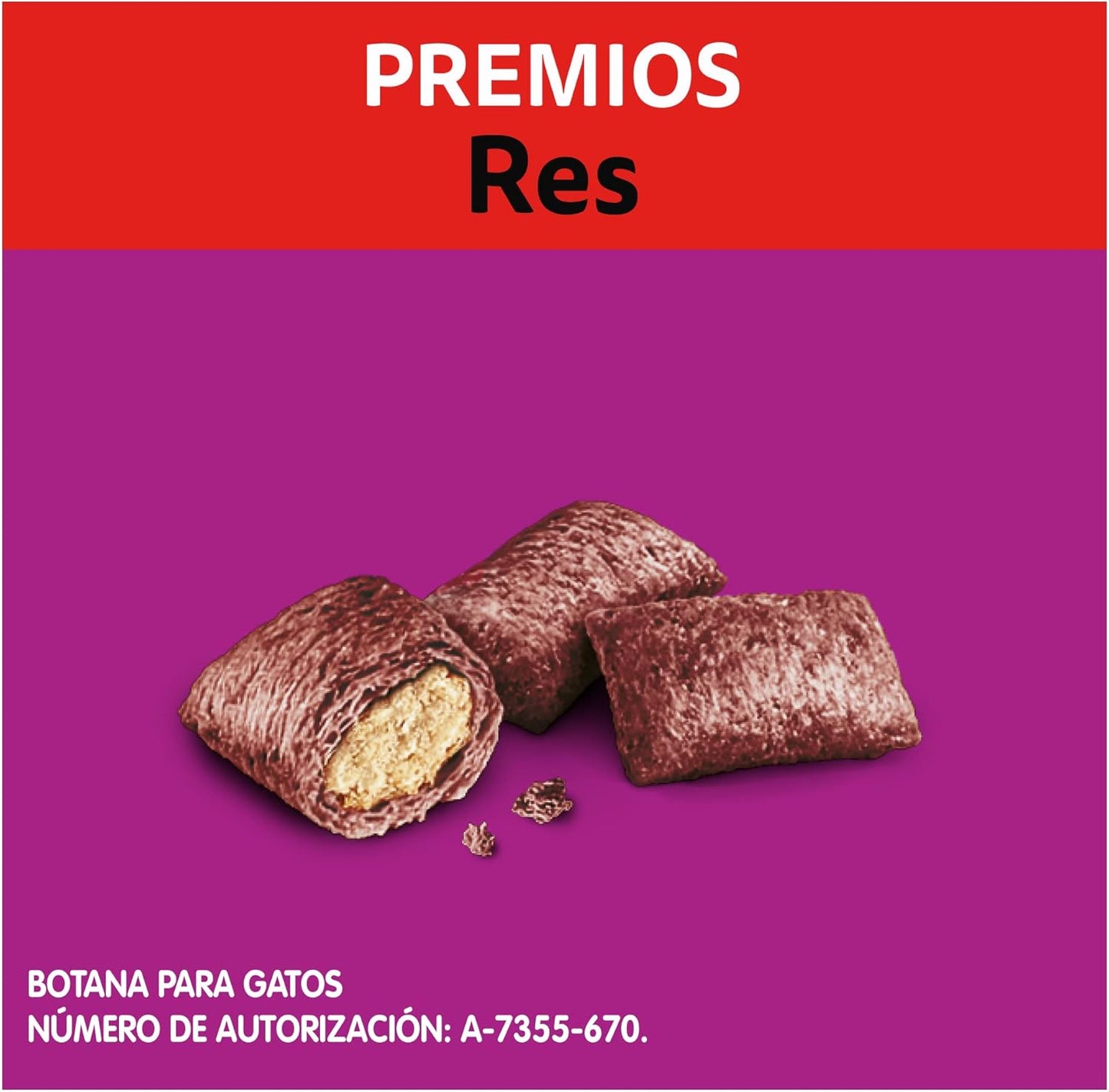 WHISKAS - Premios para Gato Sabor Res, Suaves y Crujientes, Vitaminas, Minerales y Proteína, Pack de 12, 60gr c/u