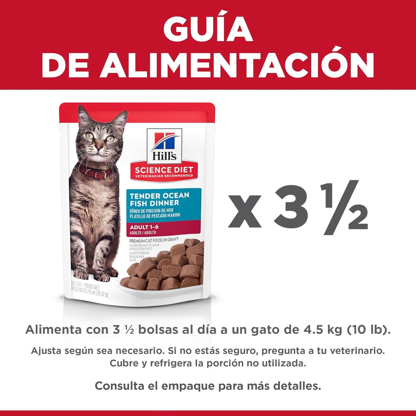 Hill's Science Diet Adult, Alimento Húmedo En Pouch para Gatos Adultos, Platillo De Pescado Marino, 24 Pack C/U 79 G