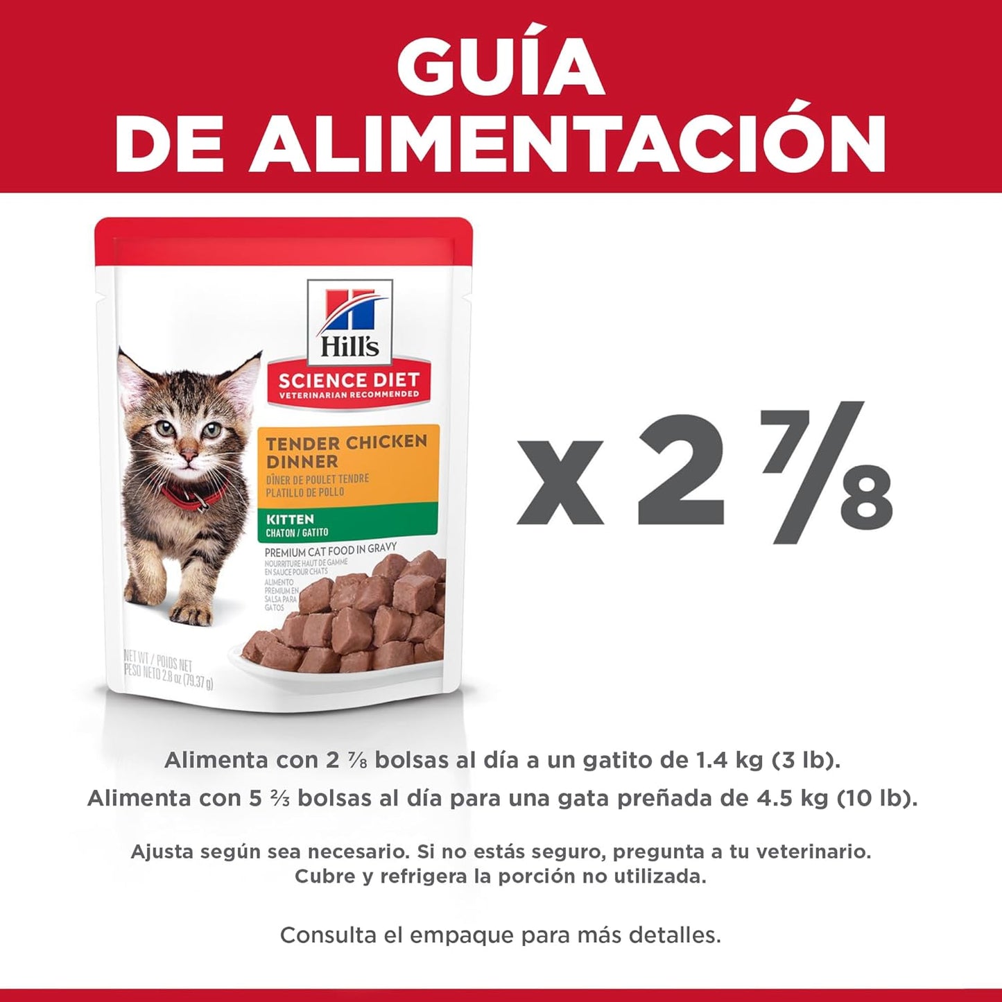 Hill's Science Diet Kitten, Alimento Húmedo En Pouch para Gatitos, Platillo De Pollo, 24 Pack C/U 79 G