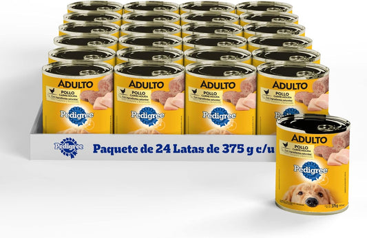 PEDIGREE Alimento para Perros Adultos, Sabor Pollo Carne Molida 375 Gr, Paquete De 24 Latas