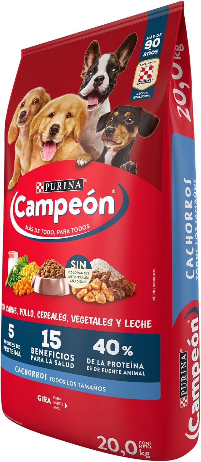 Purina Campeón Cachorro Todos los tamaños Sabor Carne, Pollo y Cereales 20Kg