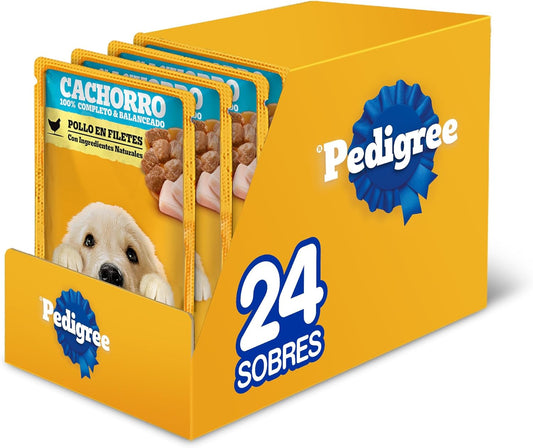 Pedigree - Sobres para Perro Cachorro, Pollo En Filetes, Nutrición para tu Mascota, Proteínas y Fibras, 24 Sobres
