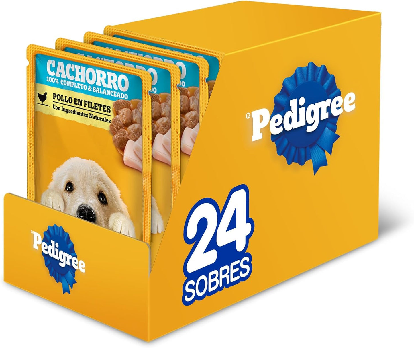 Pedigree - Sobres para Perro Cachorro, Pollo En Filetes, Nutrición para tu Mascota, Proteínas y Fibras, 24 Sobres