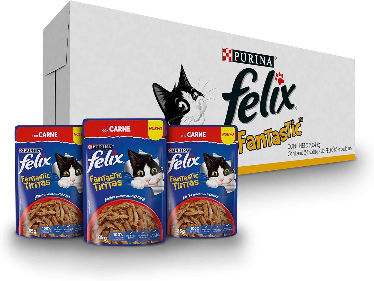 Purina Felix Fantastic Tiritas Adulto Todos los Tamaños Sabor Carne 24pack de 85g