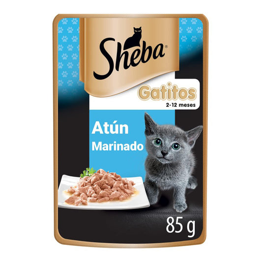 Sheba - Alimento Húmedo para Gatitos, Sabor de Filetes De Atún Marinado, Paquete de 24 Unidades de 85g c/u., Sin Colorantes ni Sabores Artificiales