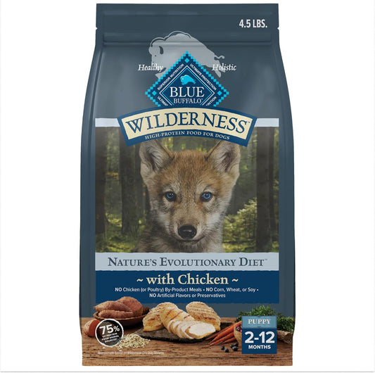 Blue Buffalo Wilderness High Protein Natural Puppy Dry Dog Food Plus Wholesome Grains, Chicken 4.5 lb Bag