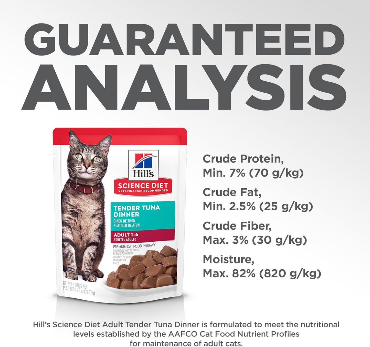 Hill's Science Diet Adult, alimento húmedo en Pouch para Gato Adulto, platillo de atún 12 x 79 g Pouch