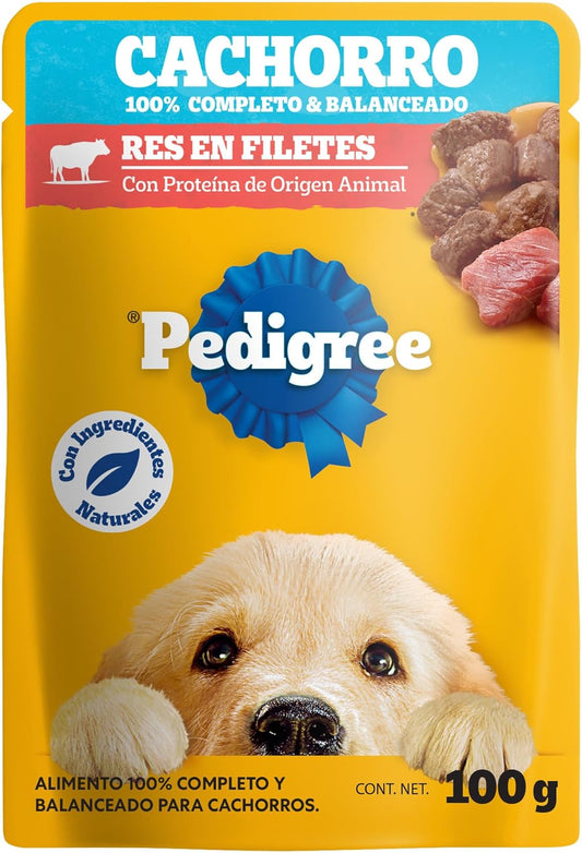 Pedigree - Sobres para Perro Cachorro, Res En Filetes, Nutrición para tu Mascota, Proteínas y Fibras, 24 Sobres