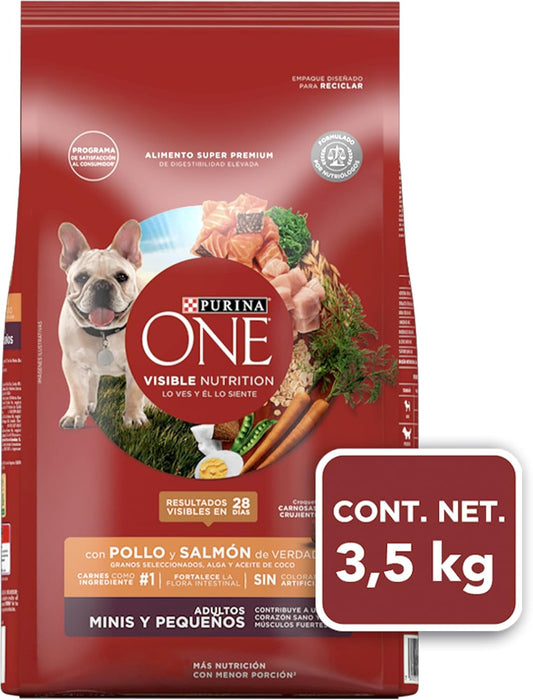 Purina One Adulto Minis y Pequeños Sabor Pollo y Salmón 3.5Kg