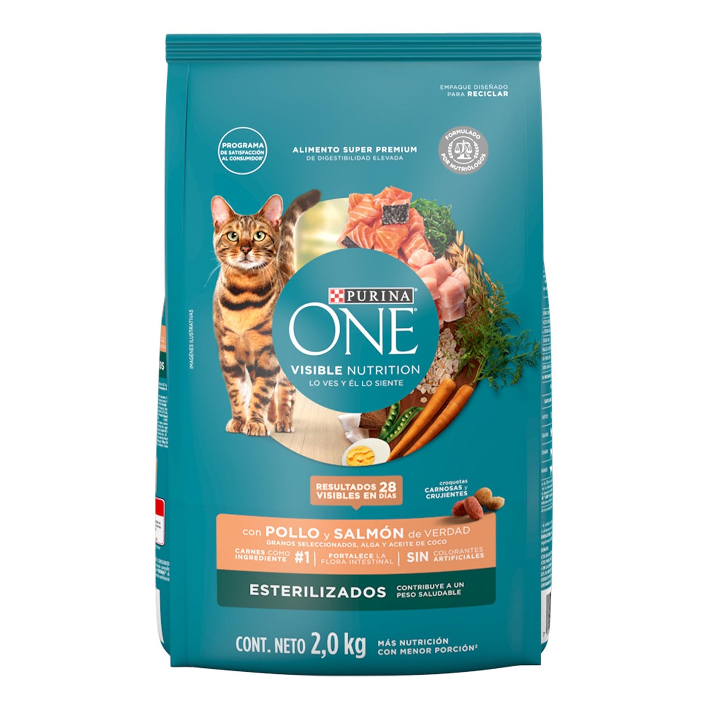 Purina One Gato Adulto Esterilizados Todos los Tamaños Sabor Pollo y Salmón 2Kg