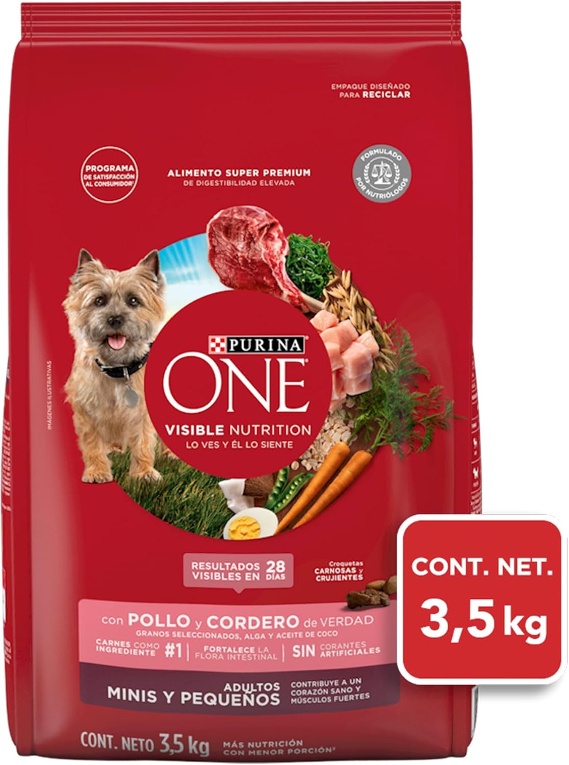 Purina One Adulto Raza Minis y Pequeños Sabor Pollo y Cordero 3.5Kg