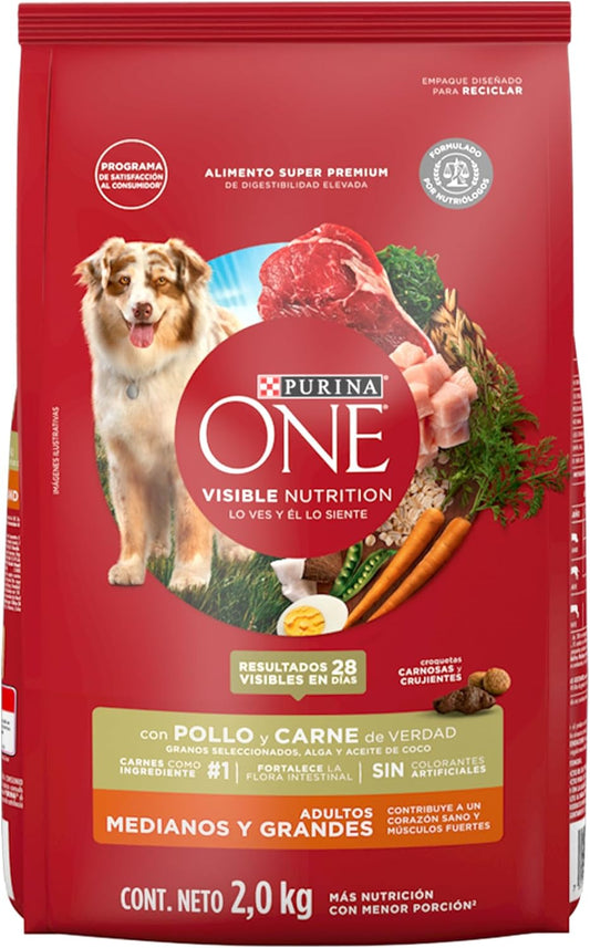 Purina One Adulto Raza Mediana y Grande Sabor Pollo y Carne 2Kg