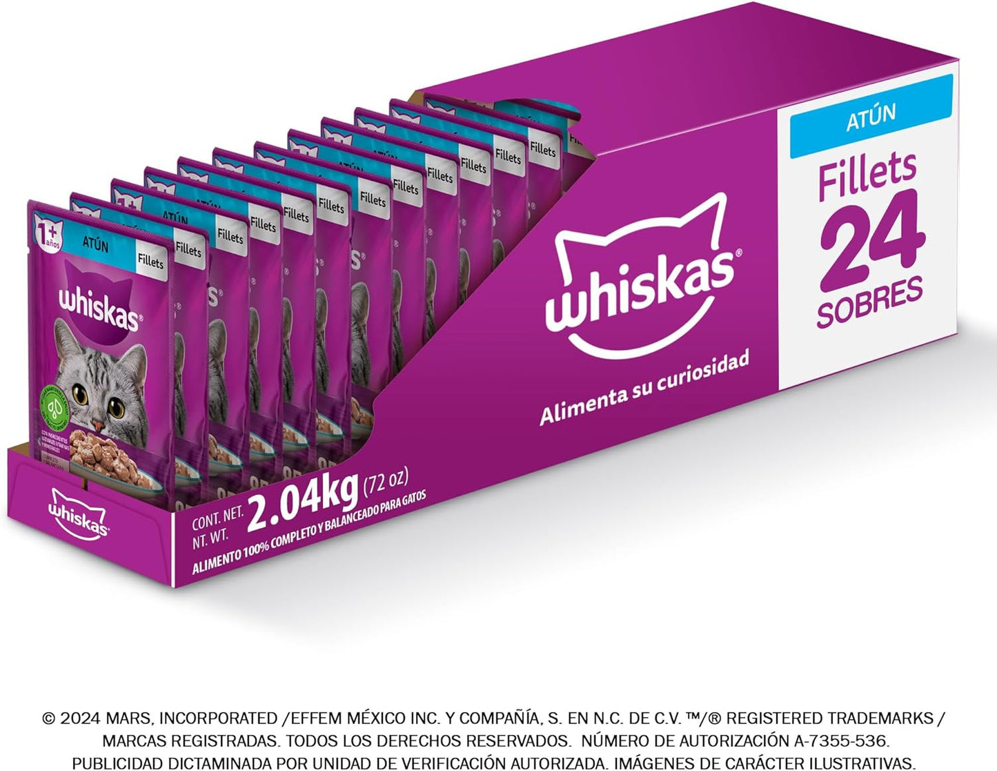 Whiskas Alimento Húmedo para Gatos, sabor Filetes De Atún 85g c/u. Paquete de 24 unidades