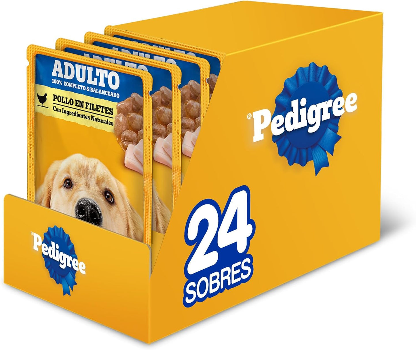 Pedigree - Alimento Húmedo para Perro Adulto, Pollo En Filetes, 24 Sobres, con Proteína, Antioxidantes y Vitamina E