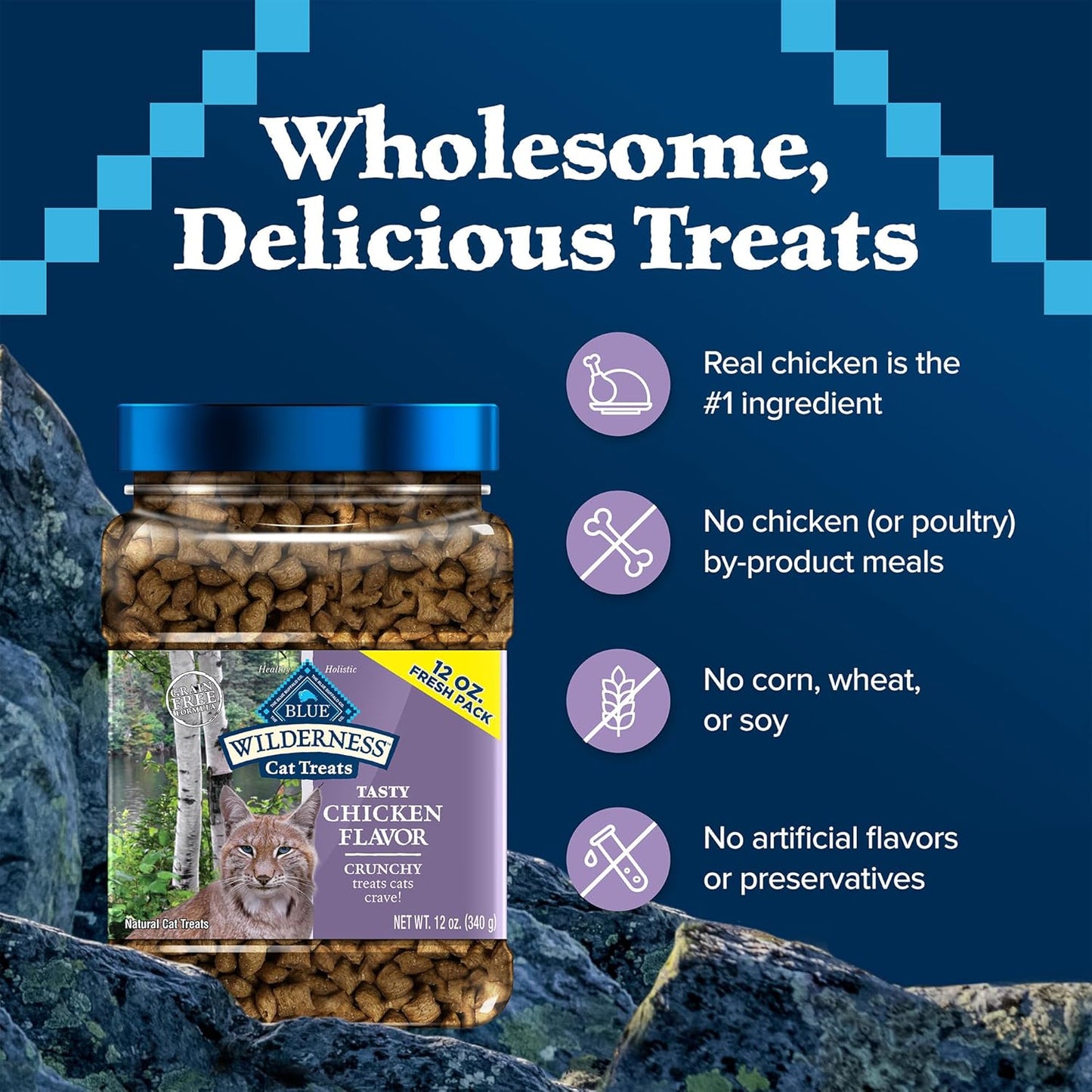 Blue Buffalo Wilderness Chicken Formula Crunchy Grain-Free Cat Treats, 12-oz