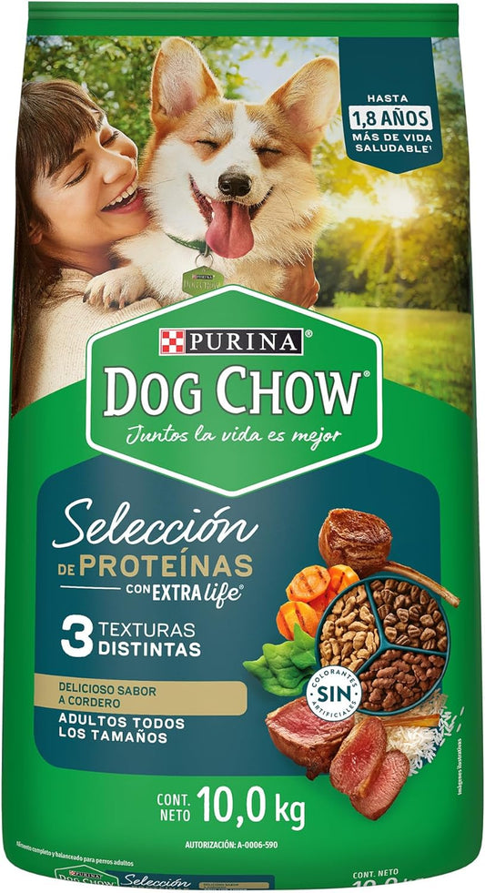 Purina Dog Chow Selección de Proteinas Adulto Todos los Tamaños Sabor Cordero 10Kg