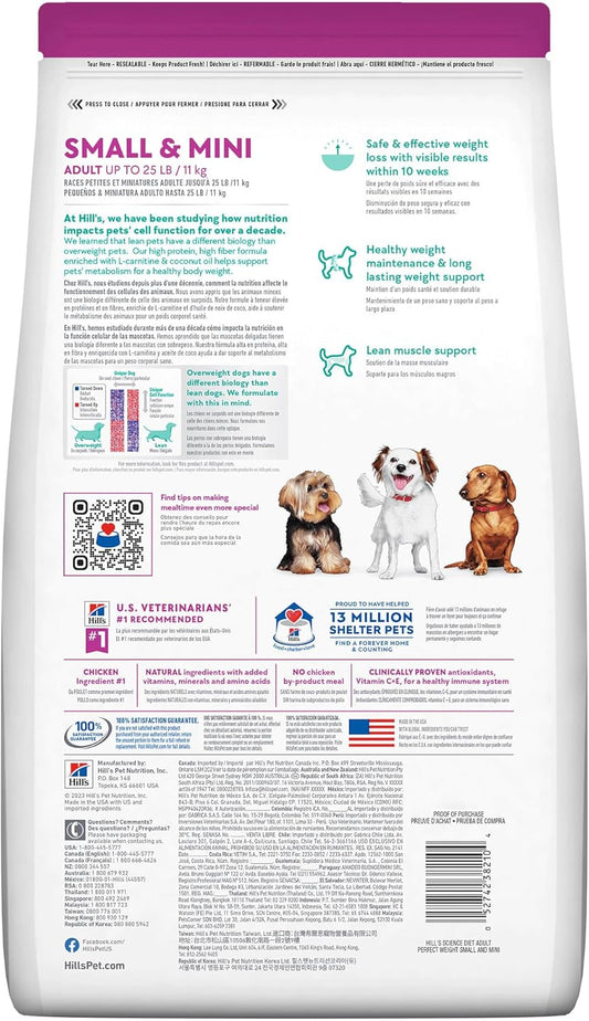Hill's Science Diet Small & Mini Perfect Weight, Croquetas para Perro Adulto Raza Pequeña Sabor Pollo 5.7Kg