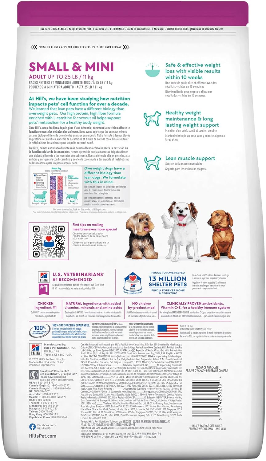 Hill's Science Diet Small & Mini Perfect Weight, Croquetas para Perro Adulto Raza Pequeña Sabor Pollo 5.7Kg