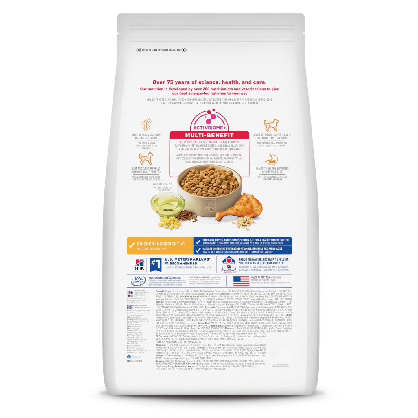 Hill's Science Diet Adult Light, Croquetas para Perro Adulto, Control De Calorías Sabor Pollo 13.6Kg