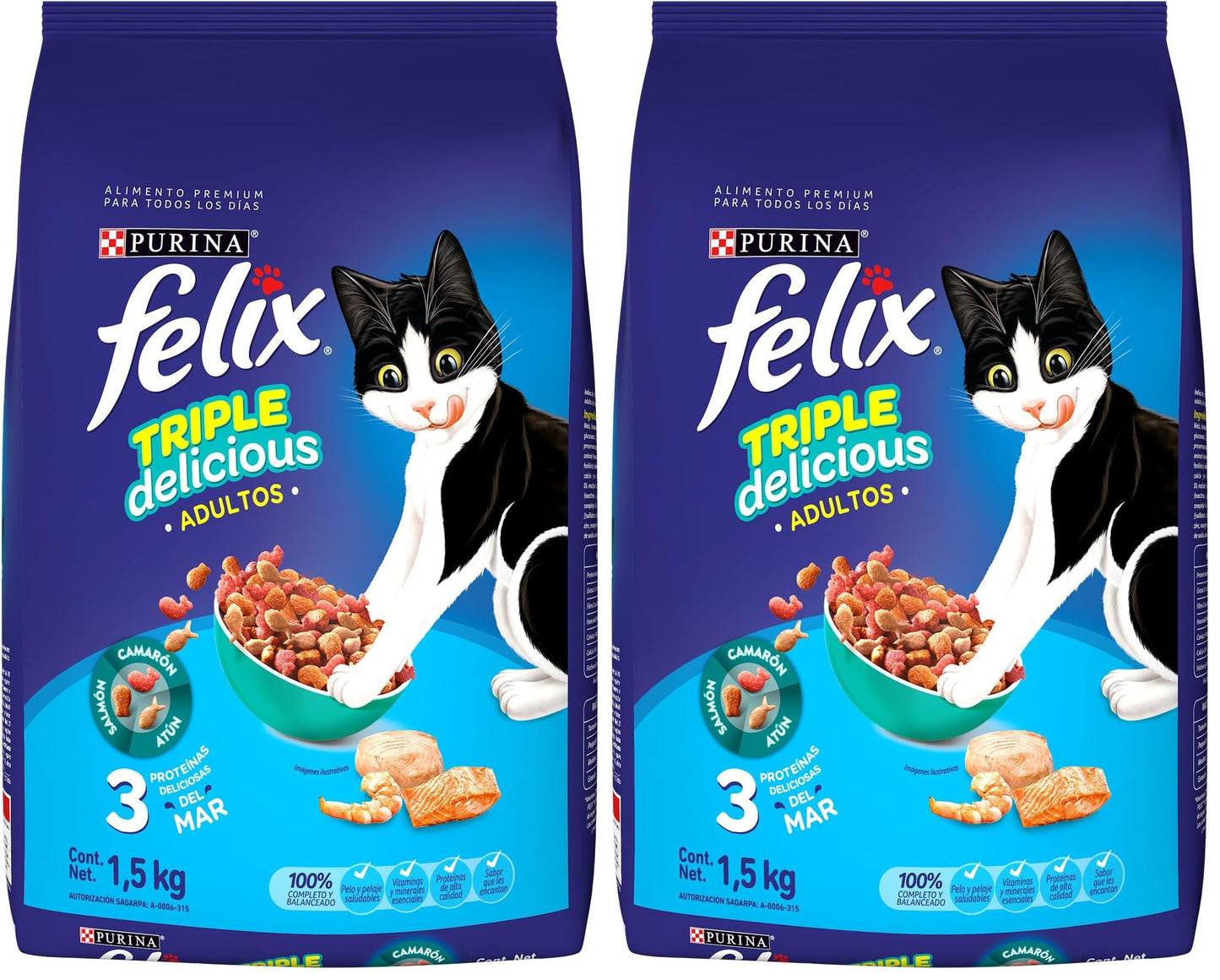 Purina Felix Adulto Triple Delicious Granja Pollo/Pavo/Carne 10Kg