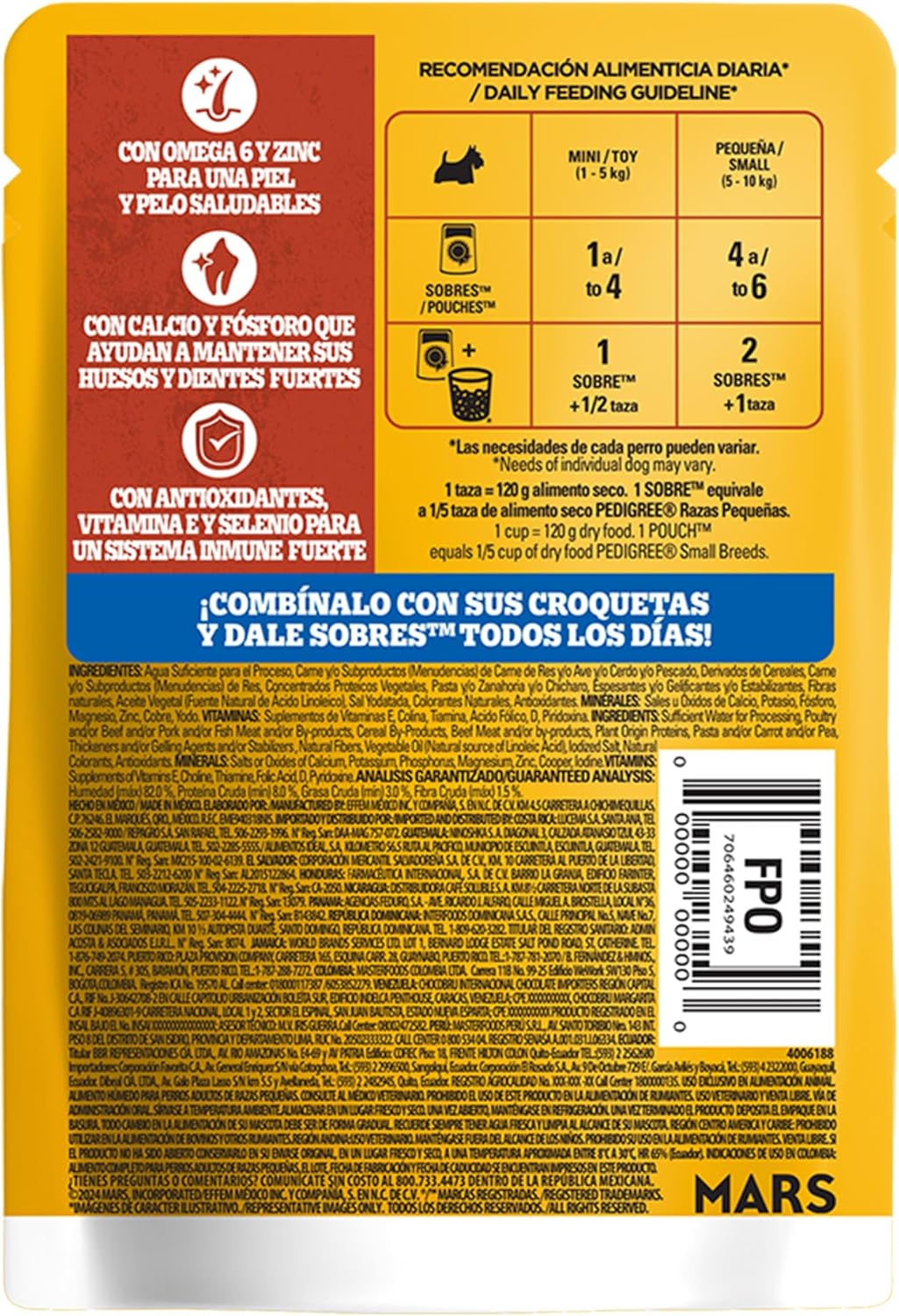 Pedigree - Sobres para Perro, Raza Pequeña, Res y Vegetales, Proteínas, Fibra, 24 Sobres