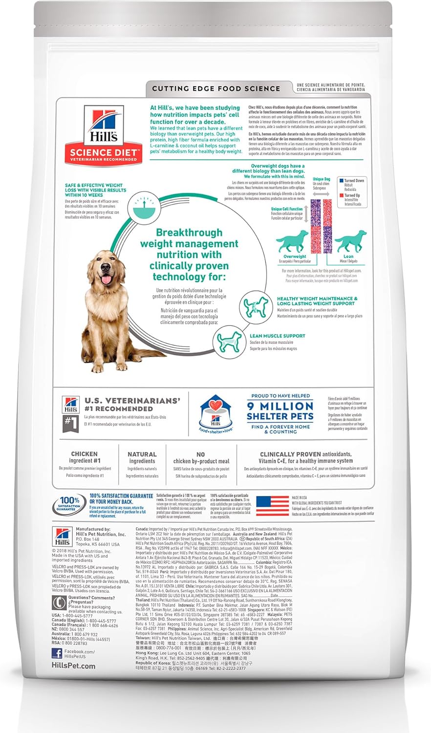 Hill's Science Diet Perfect Weight, Croquetas para Perro Adulto para Control De Peso, Sabor Pollo 11.3Kg