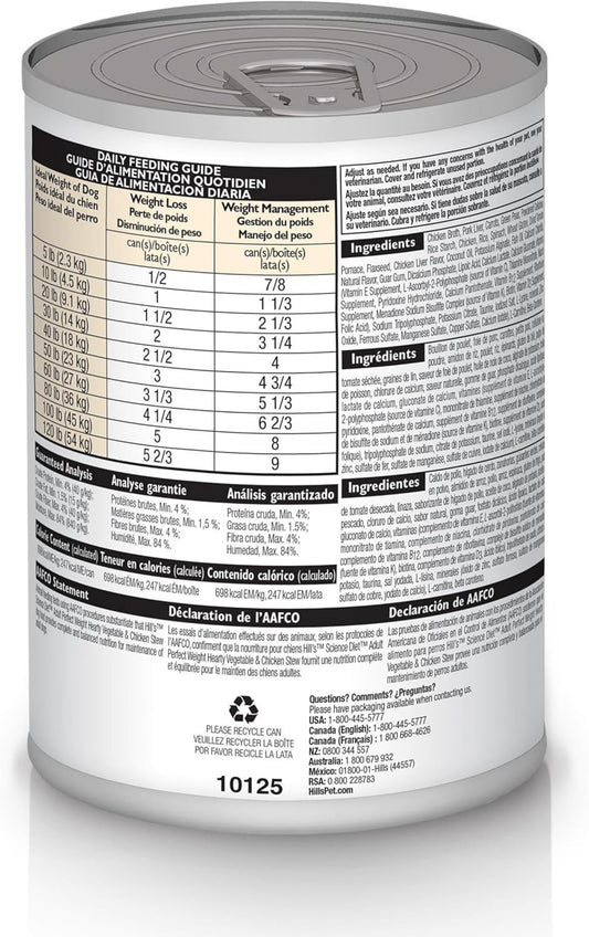 Hill's Science Diet Perfect Weight Alimento Húmedo En Lata Control De Peso Perro Adulto 354G (12 Pack)