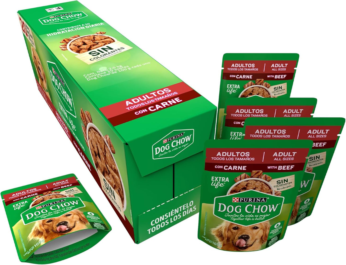 Purina Dog Chow Adulto Todos los Tamaños Sabor Carne 24pack de 100g
