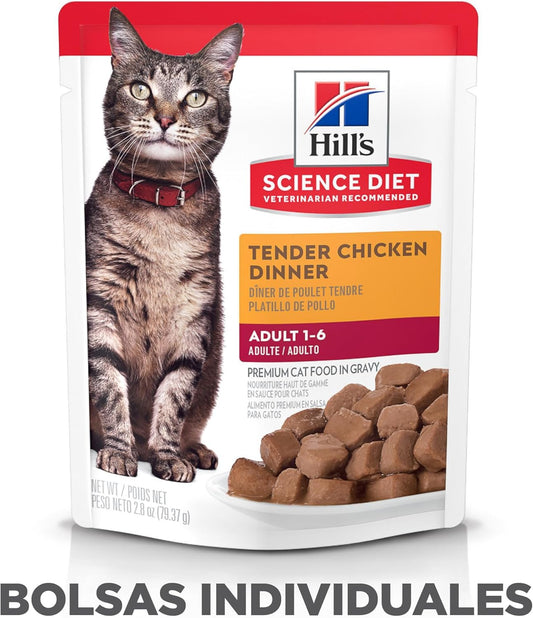 Hill's Science Diet Adult, Alimento Húmedo En Pouch para Gatos Adultos, Platillo De Pollo, 24 Pack C/U 79 G