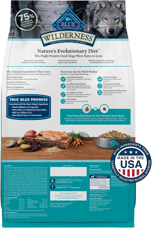Blue Buffalo Wilderness High Protein Natural Large Breed Adult Dry Dog Food Plus Wholesome Grains, Salmon 28 LB Bag