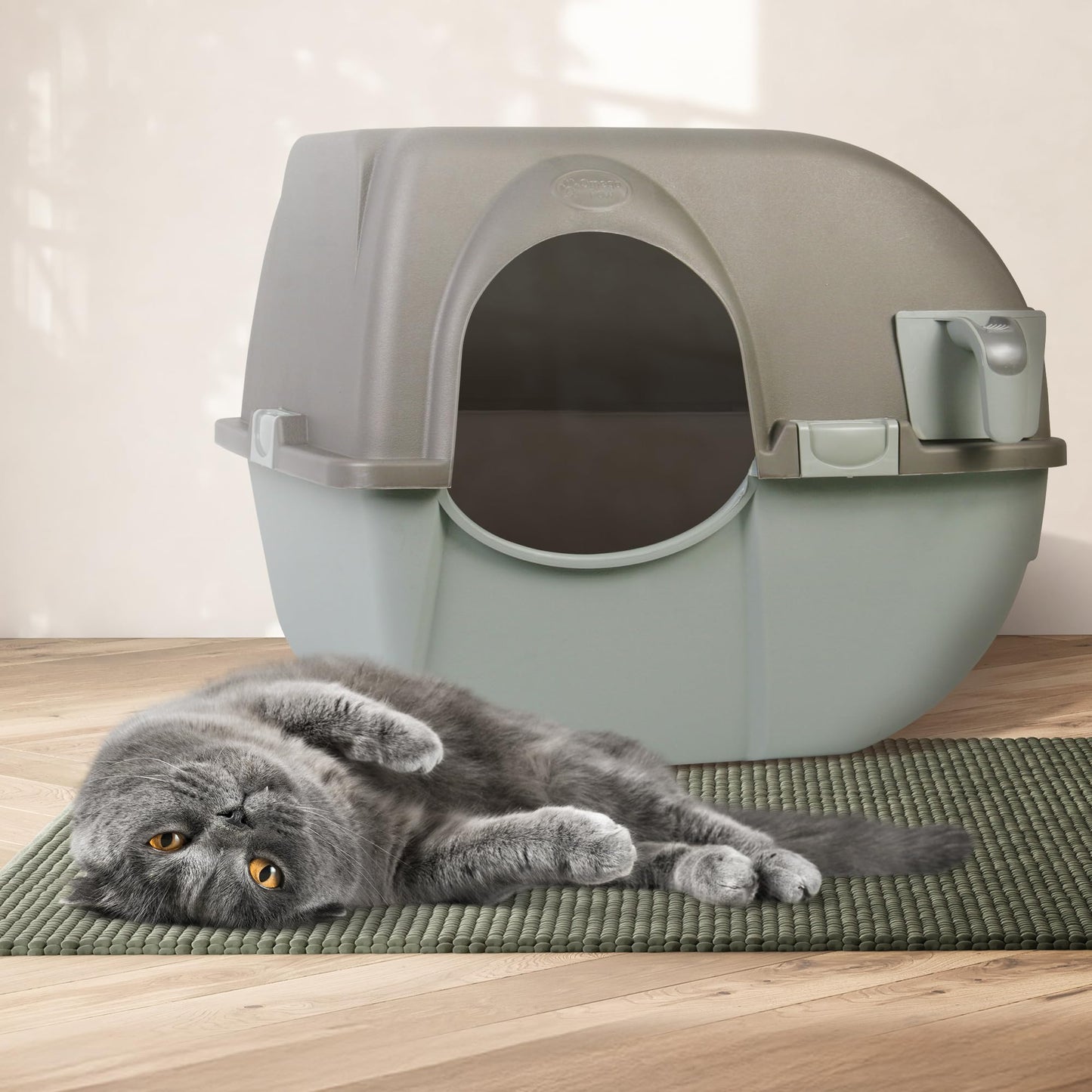 Omega Paw NRA15-1 caja de arena de limpieza automática Roll 'n Clean, regular, peltre
