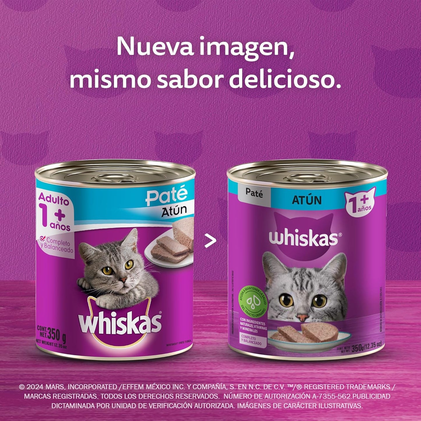 Whiskas Alimento para Gato Adulto en Lata, Sabor Res, Paquete de 24 Piezas, 350g c/u