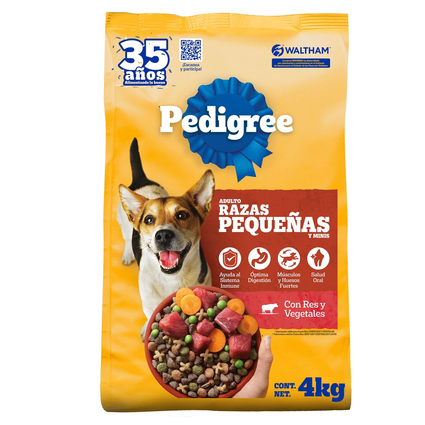 Pedigree - Croquetas para Perro 4 kg, con Res y Vegetales, Razas Pequeñas, con Proteína, Fibra y Antioxidantes