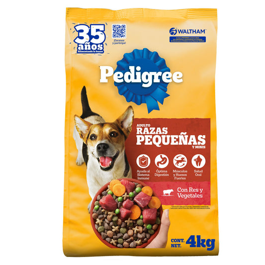 Pedigree - Croquetas para Perro 4 kg, con Res y Vegetales, Razas Pequeñas, con Proteína, Fibra y Antioxidantes