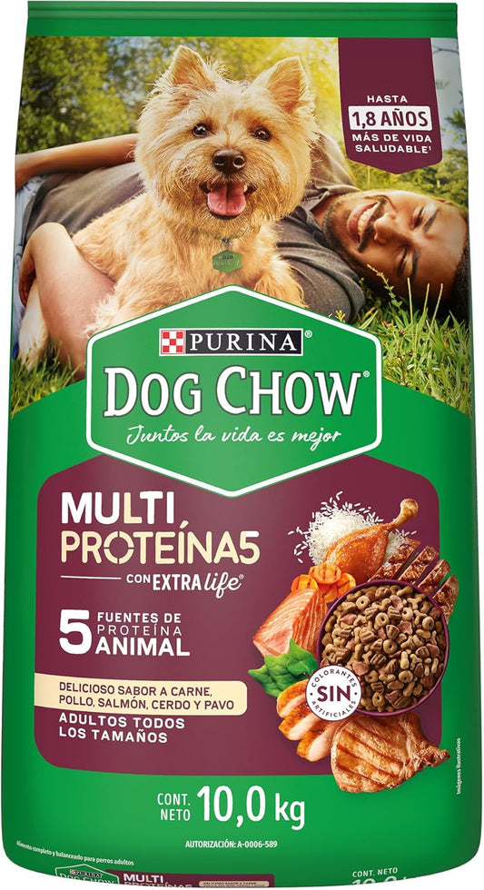 Purina Dog Chow Multi Proteinas Adultos Todos los Tamaños Sabor Carne, Pollo, Salmón, Cerdo y Pavo 10Kg