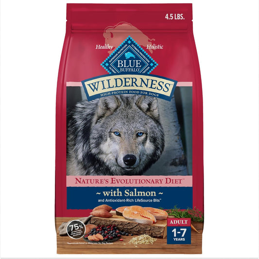 Blue Buffalo Wilderness High Protein Natural Adult Dry Dog Food Plus Wholesome Grains, Salmon 4.5 LB Bag