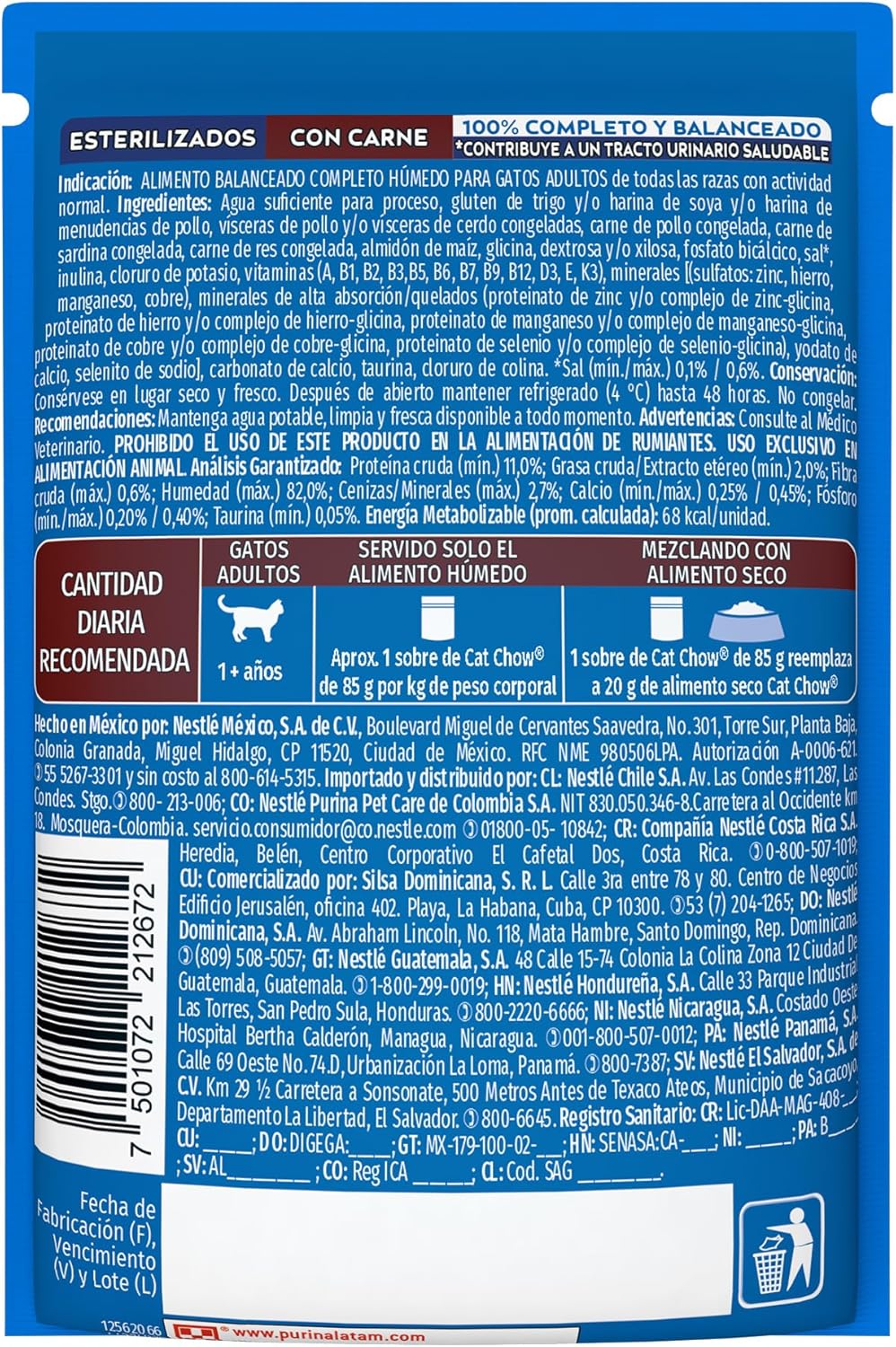 Purina Cat Chow Adulto Esterilizado Todos los Tamaños Sabor Carne 24pack de 85g
