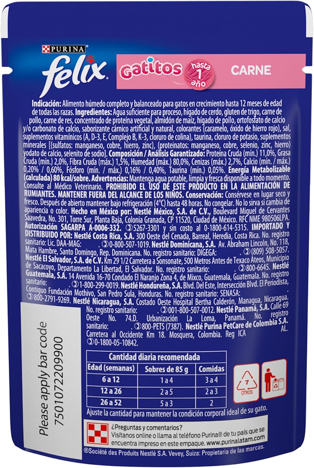 Purina Felix Pouches Gatito Gatitos Comida Pouch 24x85g Carne 2.04E+3 gramo 2.25 kilogramos