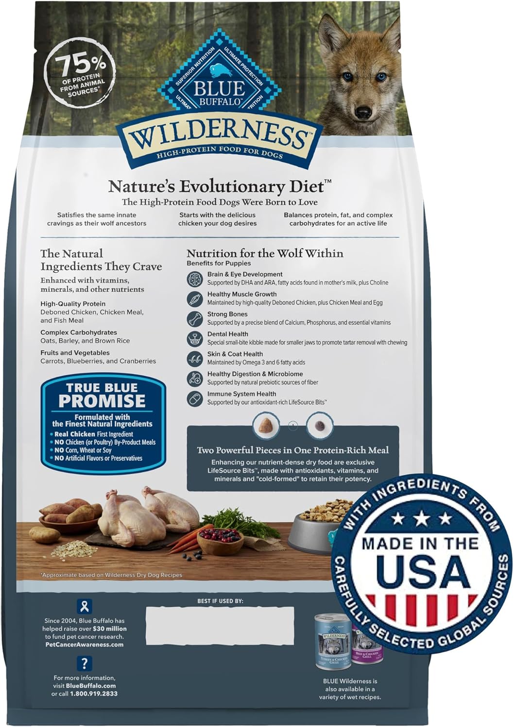 Blue Buffalo Wilderness High Protein Natural Puppy Dry Dog Food Plus Wholesome Grains, Chicken 4.5 lb Bag