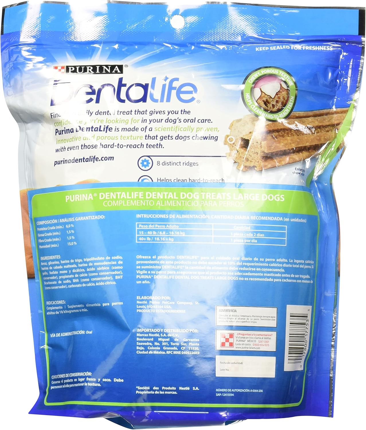 Purina Dentalife Snack Cuidado Oral Para Perros Adultos Raza Grande 221g