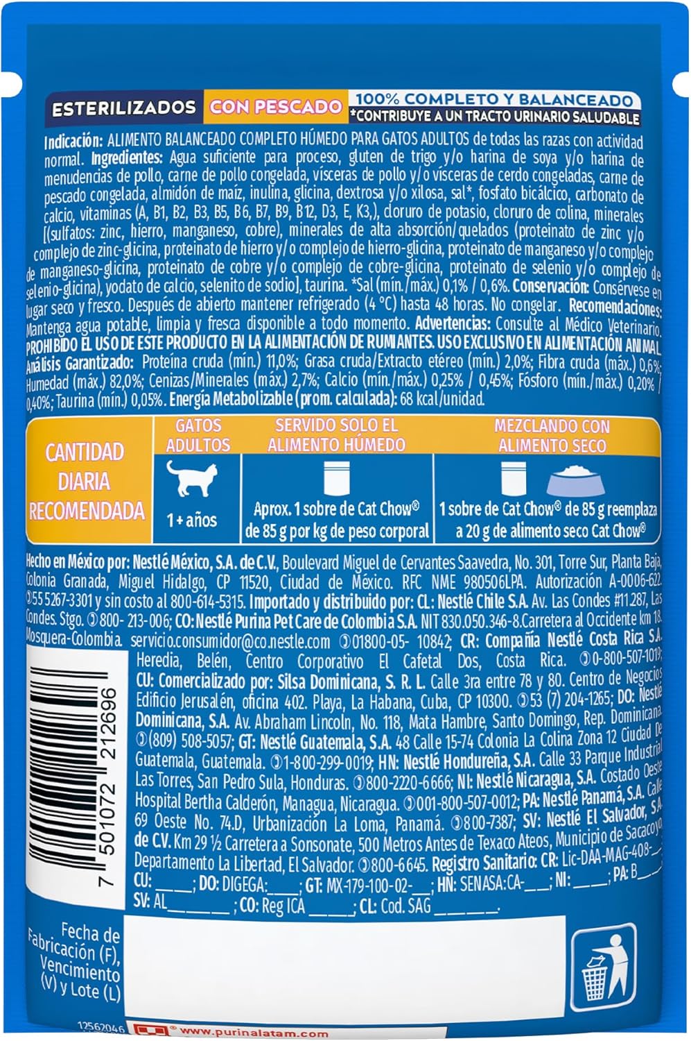 Purina Cat Chow Adulto Esterilizado Todos los Tamaños Sabor Pescado 24pack de 85g