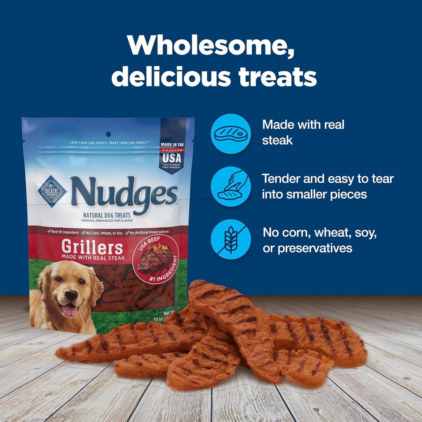 Blue Buffalo Nudges Grillers Natural Dog Treats, Steak, 10oz Bag