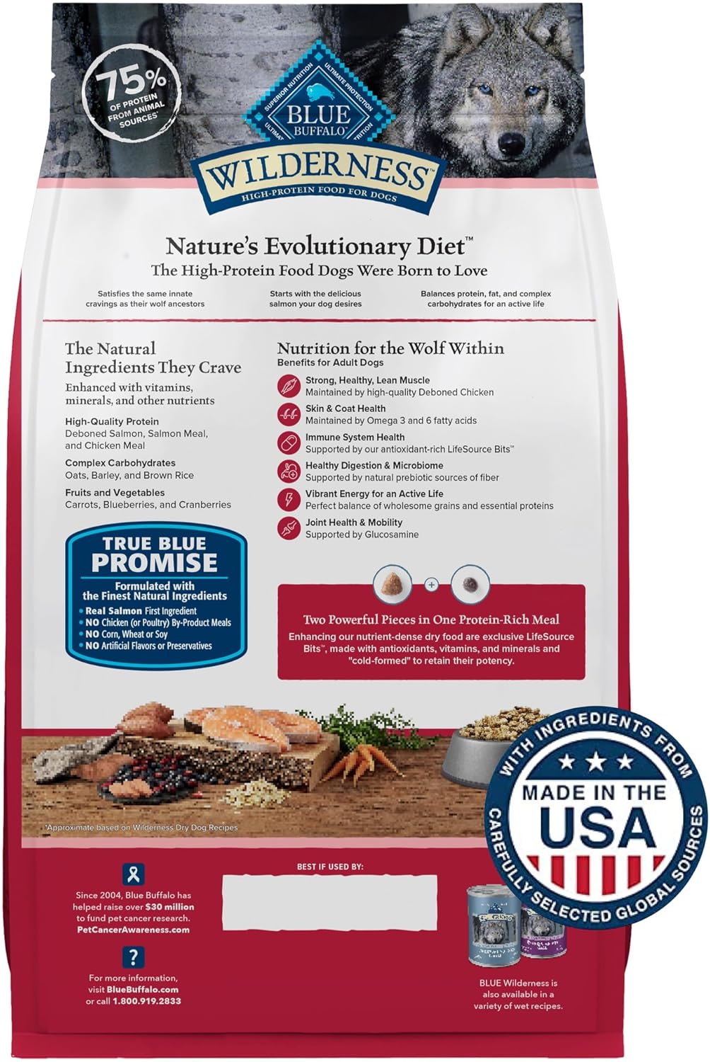 Blue Buffalo Wilderness High Protein Natural Adult Dry Dog Food Plus Wholesome Grains, Salmon 4.5 LB Bag