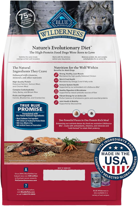 Blue Buffalo Wilderness High Protein Natural Adult Dry Dog Food Plus Wholesome Grains, Salmon 4.5 LB Bag