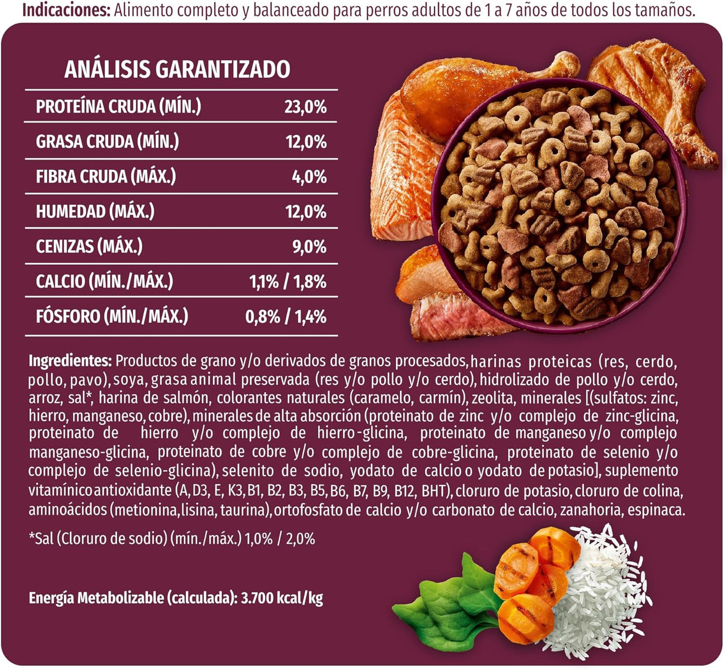 Purina Dog Chow Multi Proteinas Adultos Todos los Tamaños Sabor Carne, Pollo, Salmón, Cerdo y Pavo 10Kg