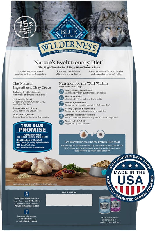Blue Buffalo Wilderness High Protein Natural Adult Dry Dog Food Plus Wholesome Grains, Chicken 28 LB Bag